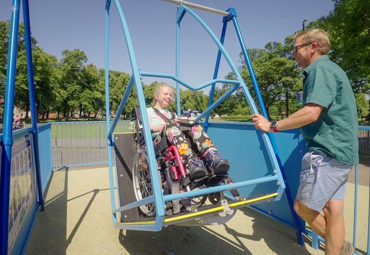 Zetland Park accessible swing visit Falkirk Grangemouth
